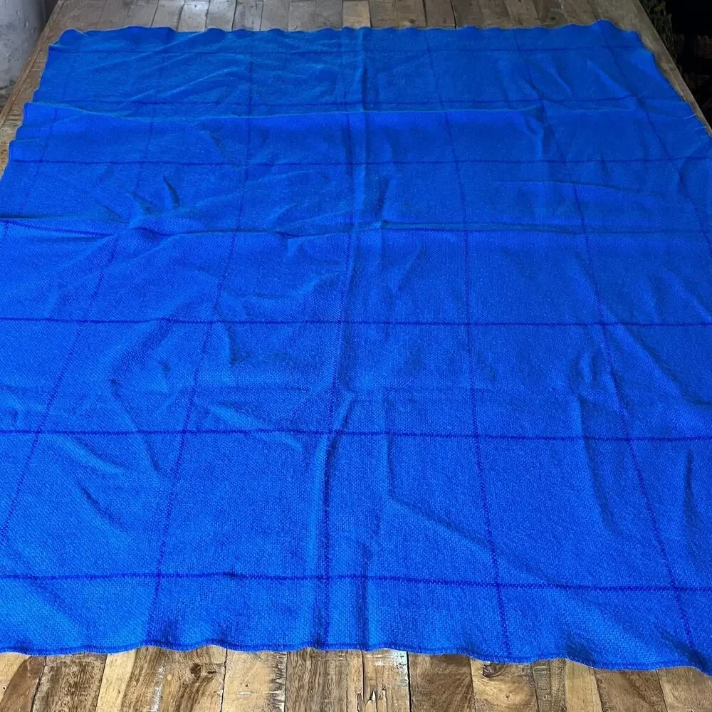 Faribo Small Wool Blanket Blue Windowpane Pattern 45x38
